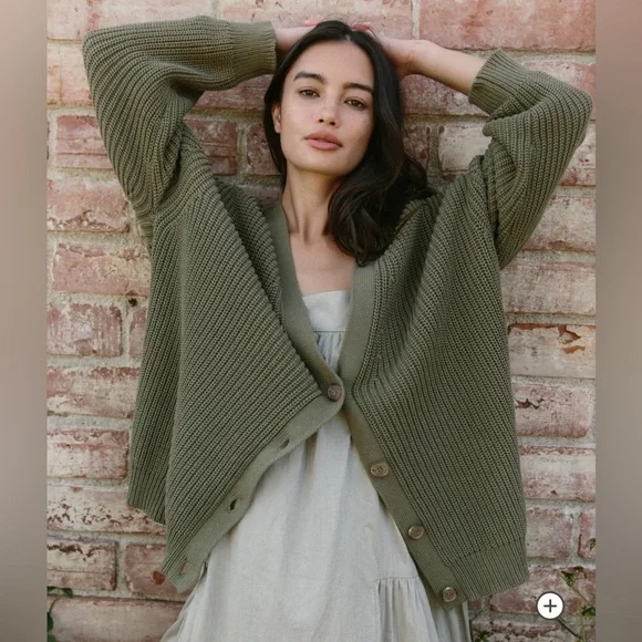 NEW Jenni Kayne Cocoon Cotton Oversized Cardigan Sweater in Sage Green | size S - Picture 1 of 10